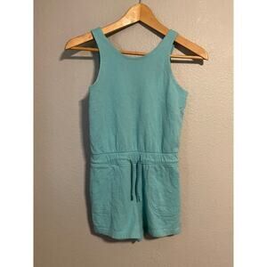 Athleta Girl Romper Youth Medium 8-10 Blue Tank Drawstring Pockets Summer Active